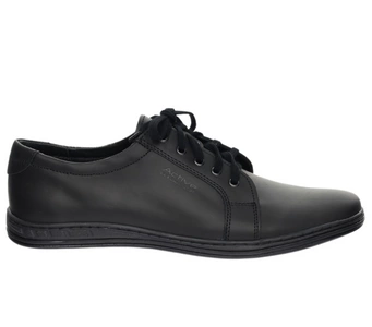 Czarne skórzane półbuty męskie garniturowe elegancko-sportowe  POLBUT