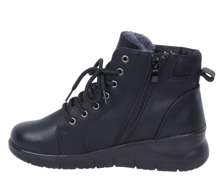 Czarne ciepłe buty zimowe damskie botki zdrowotne na zimę trzewiki