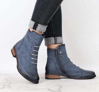 Niebieskie botki damskie płaskie komfortowe Jezzi