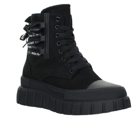 Czarne sportowe buty zimowe damskie  sznurowane NEWS