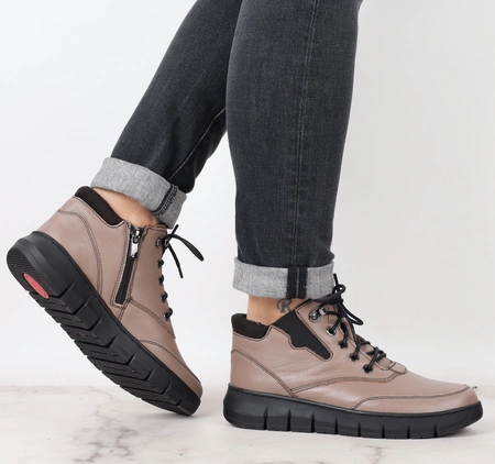 Skórzane półbuty damskie zimowe ocieplane Helios