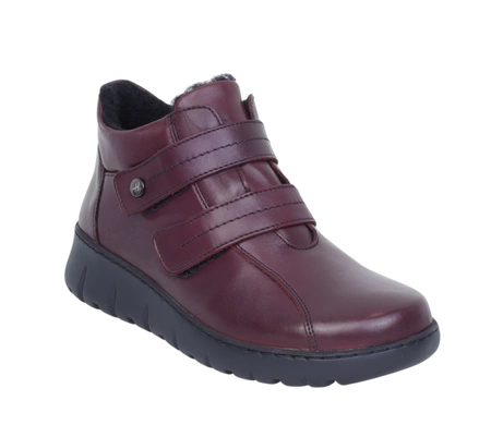 Bordowe trzewiki damskie zimowe na szerokie stopy komfortowe HELIOS 783