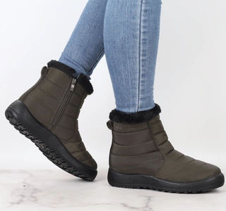 Ciemnozielone śniegowce damskie niskie ocieplane misiem Jezzi