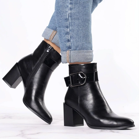 Czarne botki zimowe na obcasie eleganckie Jezzi