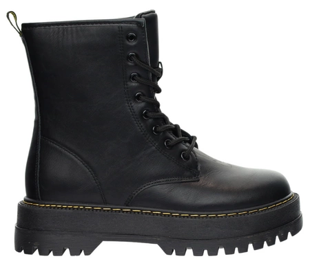 Czarne glany damskie botki traperki na platformie NEWS