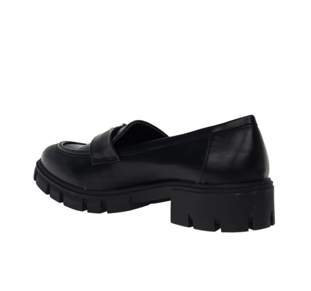 Czarne mokasyny damskie lordsy z klamrą Jezzi