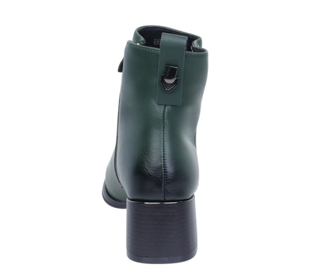 Zielone botki damskie eleganckie na niskim obcasie ocieplane Jezzi