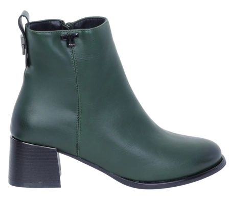 Zielone botki damskie eleganckie na niskim obcasie ocieplane Jezzi