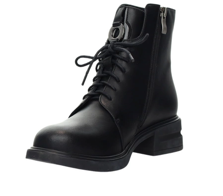 Eleganckie czarne botki jesienne na płaskim obcasie skórzane Gino Fabiani