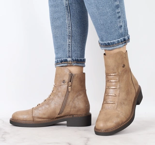 Złote wygodne i eleganckie botki zimowe płaskie na zamek Jezzi