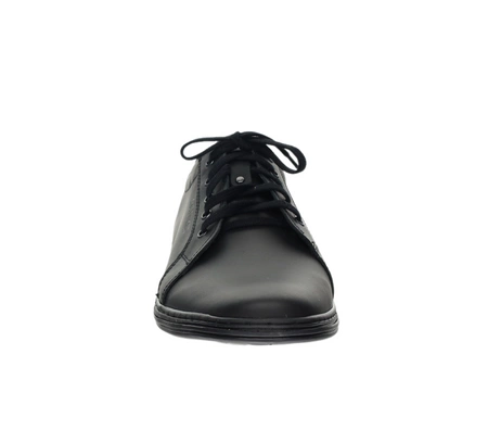 Czarne skórzane półbuty męskie garniturowe elegancko-sportowe POLBUT