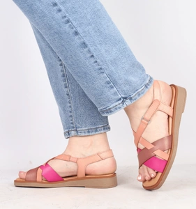 Hiszpańskie skórzane sandały damskie brudny róż płaskie El Pimpi - Made in Spain