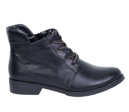 Czarne półbuty damskie zimowe ocieplane garniturowe botki Jezzi