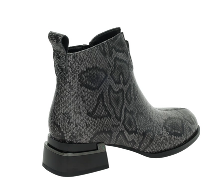 Szare skórzane botki eleganckie płaskie wężowa skóra