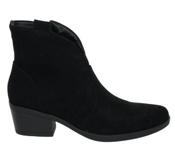 Klasyczne czarne niskie kowbojki botki damskie zamszowe na niskim obcasie