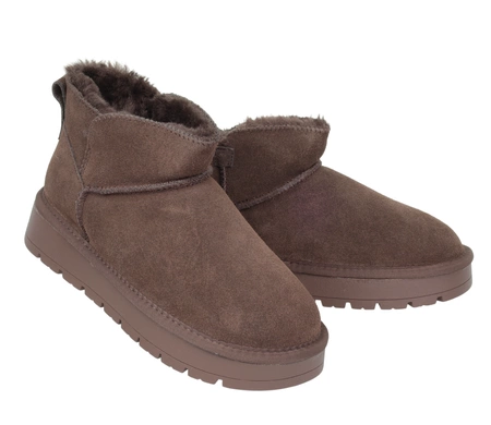 Czekoladowe botki zamszowe szkórzane EMU na platformie