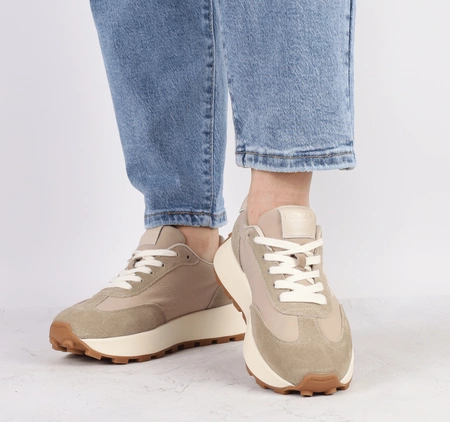 Beżowe skórzane sneakersy damskie adidasy VINCEZA