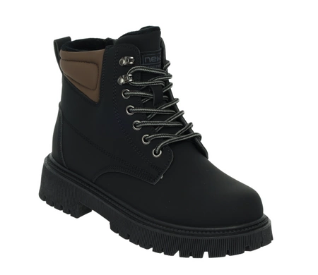 Czarne traperki młodzieżowe ciepłe buty zimowe chłopięce NEWS