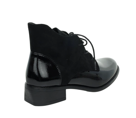 Czarne półbuty jesienne lakierowane botki płaskie Lekko ocieplane Kazadi