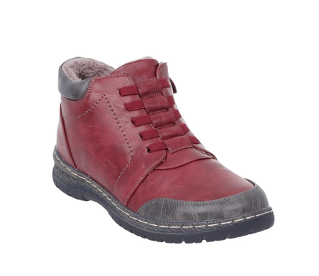 Czerwone buty zimowe damskie komfortowe ciepłe trzewiki na zamek