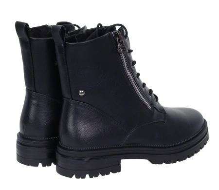 Czarne botki damskie ocieplane traperki na zamek i sznurowadła Jezzi