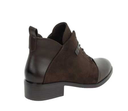 Czekoladowe półbuty damskie jesienno-zimowe botki ocieplane za kostkę płaskie