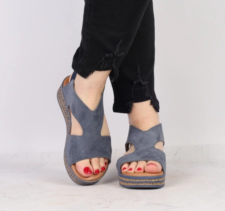 Granatowe skórzane sandały damskie na platformie Hiszpańskie El Pimpi