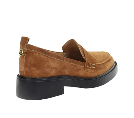 Zamszowe brązowe czekoladowe mokasyny damskie lordsy skórzane RYŁKO