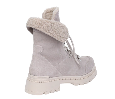 Skórzane botki damskie na grubej podeszwie ciepłe ocieplone wełną Polskie Gino Fabiani