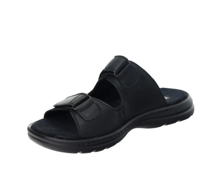 Komfortowe czarne skórzane klapki męskie regulowane American Club