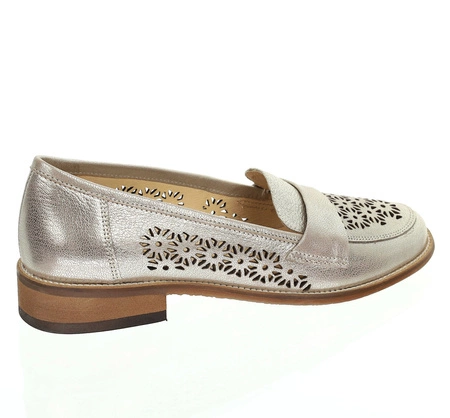 Płaskie czółenka damskie skórzane ażurowe Fabiani