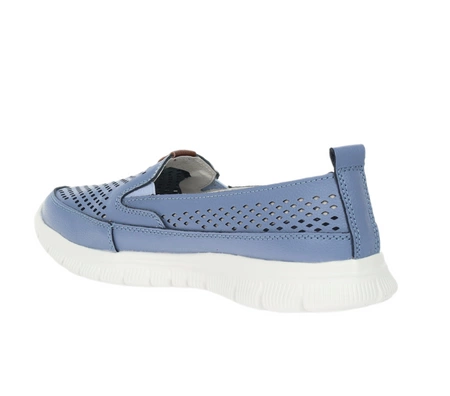 Skórzane niebieskie mokasyny damskie ażurowe ze skóry naturalnej Jezzi