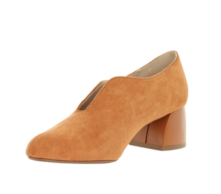 Pomarańczowe zamszowe czółenka zabudowane na obcasie Jezzi