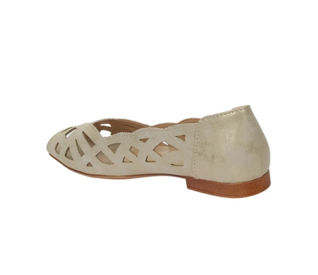 Złote baleriny damskie ażurowe czółenka płaskie Jezzi