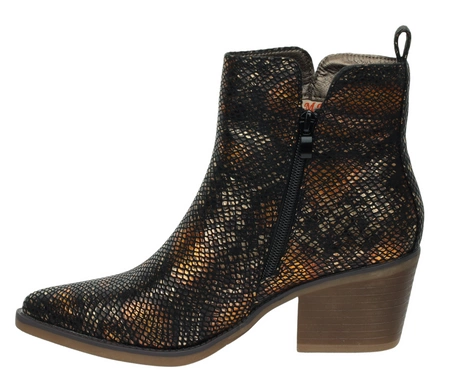 Eleganckie czekoladowe botki kowbojki niskie brązowe wężowa skóra Katrin
