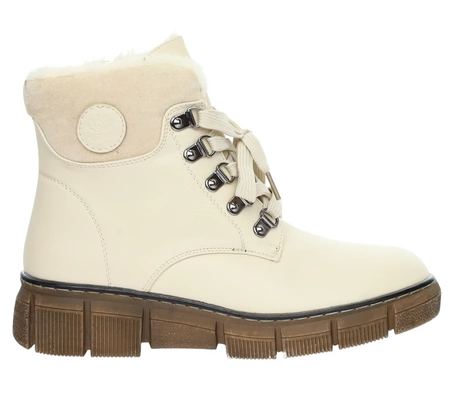 Beżowo-brązowe eleganckie trzewiki damskie zimowe buty płaskie JEZZI