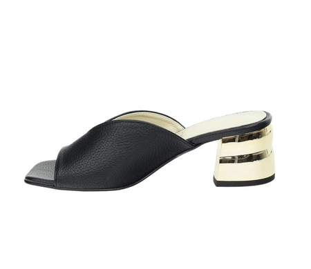 Czarne eleganckie klapki damskie na złotym obcasie AZALI