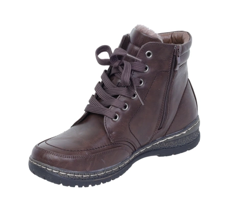 Brązowe czekoladowe trzewiki damskie komfortowe buty zimowe Haidra