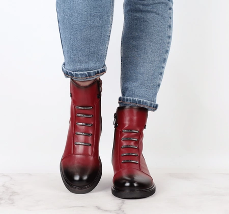 Czerwone eleganckie buty zimowe damskie na płaskim obcasie Jezzi