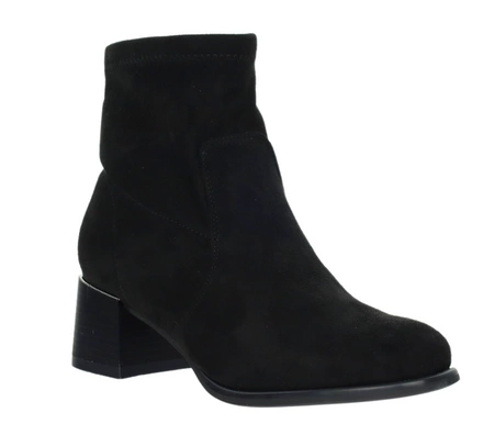 Eleganckie botki czarne zamszowe na obcasie ocieplane Jezzi