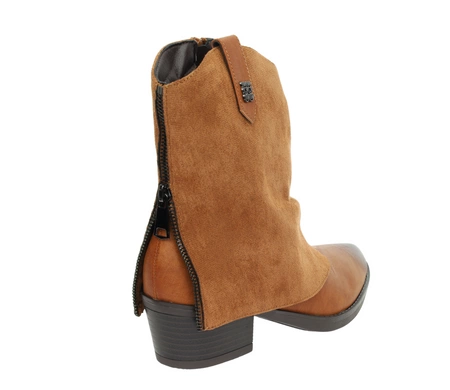 Modne botki kowbojki jasnobrązowe niskie za kostkę na niskim klocku