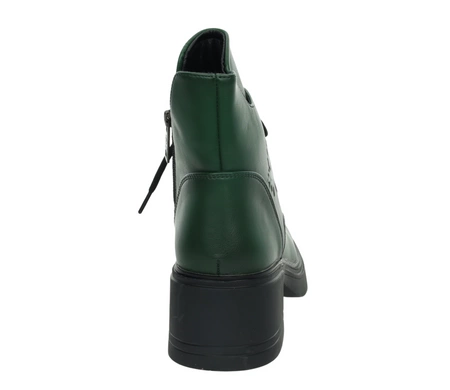 Ciemnozielone botki skórzane na średnim obcasie SEVILA