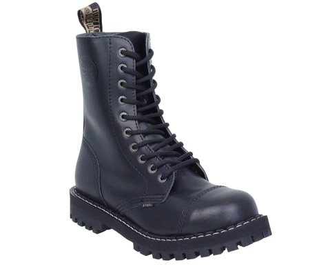 Czarne glany skórzane wysokie STEEL 10 dziur/ oczek 105-106/O