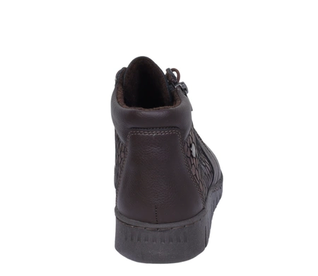 Brązowe czekoladowe botki zimowe damskie skórzane na szerokie stopy HELIOS