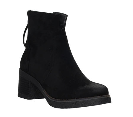 Czarne botki zimowe na wygodnym klocku bezflekowymDaszyński