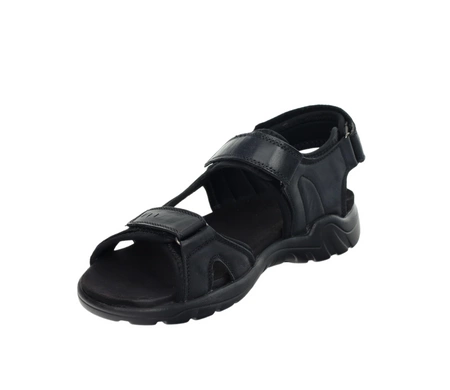 Czarne męskie sandały skórzane na rzepy elegancko-sportowe American Club