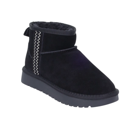 Czarne botki Emu śniegowce niskie na platformie Skóra Naturalna