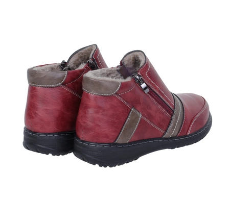 Czerwone botki damskie ciepłe na dwa zamki trzewiki babcine UNISOFT