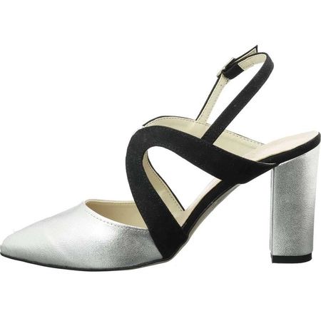 Czółenka srebrne z czarnymi paskami Azali