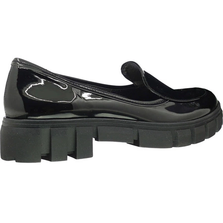 Czarne lordsy damskie lakierowane mokasyny Azali - Polski Produkt